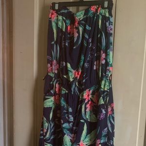 Navy blue floral print tube top jumper/ cover up